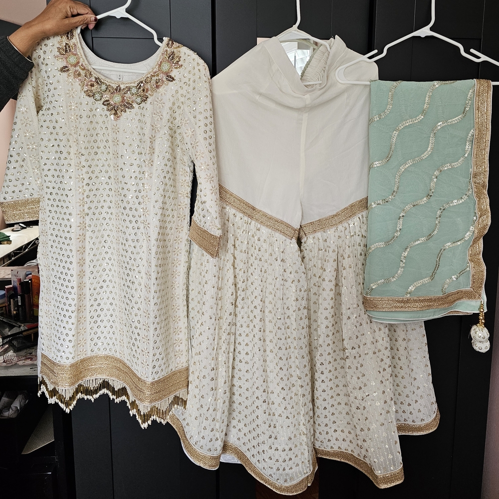 Elegant Cream and Gold Embroidered Dress Set